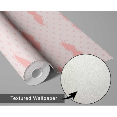 Papel de Parede Vinílico Autoadesivo Estampa de Bigode Rosa, Fácil Aplicação para Quarto Infantil e Sala de Brincar - S4Sassy 63,5 cm (L) × 152,4 cm (C) / Rosa - Vinil Texturizado