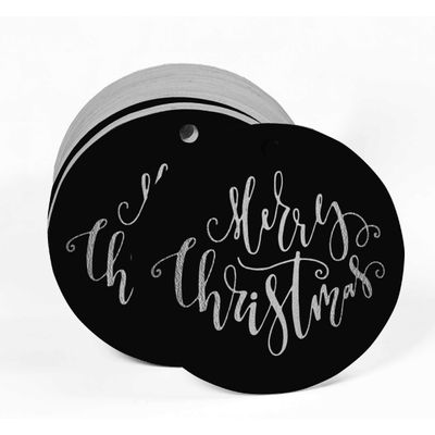Etiqueta de Papel Metalizado para Pendurar 'Merry Christmas' de Lembrancinha - Inkdotpot 50 Etiquetas Metalizadas / Preto - Prata