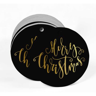Etiqueta de Papel Metalizado para Pendurar 'Merry Christmas' de Lembrancinha - Inkdotpot 50 Etiquetas Metalizadas / Preto - Prata
