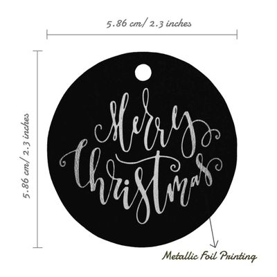 Etiqueta de Papel Metalizado para Pendurar 'Merry Christmas' de Lembrancinha - Inkdotpot 50 Etiquetas Metalizadas / Preto - Prata
