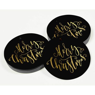Etiqueta de Papel Metalizado para Pendurar 'Merry Christmas' de Lembrancinha - Inkdotpot 50 Etiquetas Metalizadas / Preto - Prata