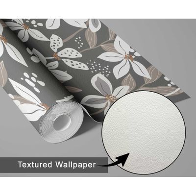 Adesivo de Parede Removível Pétalas Douradas, Cinza Mural Instantâneo para Quarto, Banheiro, Lavanderia e Interior do Closet - S4Sassy 63,5 cm (L) × 914,4 cm (C) / Cinza - Vinil Texturizado