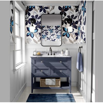 Papel de Parede Autoadesivo Pétalas Douradas Removível - Mural Instantâneo Azul para Quarto, Banheiro, Lavanderia, Closet - S4Sassy 63,5 cm (L) × 304,8 cm (C) / Azul - Vinil Liso
