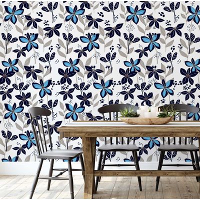 Papel de Parede Autoadesivo Pétalas Douradas Removível - Mural Instantâneo Azul para Quarto, Banheiro, Lavanderia, Closet - S4Sassy 63,5 cm (L) × 304,8 cm (C) / Azul - Vinil Liso