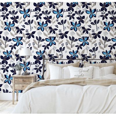 Papel de Parede Autoadesivo Pétalas Douradas Removível - Mural Instantâneo Azul para Quarto, Banheiro, Lavanderia, Closet - S4Sassy 63,5 cm (L) × 304,8 cm (C) / Azul - Vinil Liso