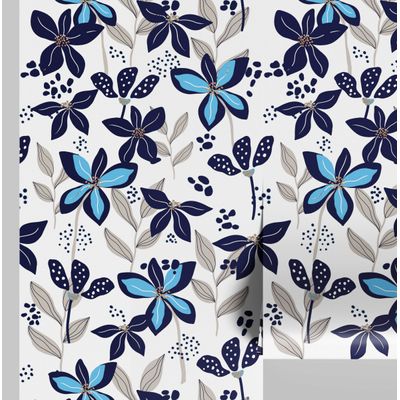 Papel de Parede Autoadesivo Pétalas Douradas Removível - Mural Instantâneo Azul para Quarto, Banheiro, Lavanderia, Closet - S4Sassy 63,5 cm (L) × 304,8 cm (C) / Azul - Vinil Liso