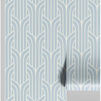 Papel Contact Vinílico Autoadesivo Impermeável Azul Estampa Art Déco Streamline Removível para Quartos e Salas - S4Sassy 63,5 cm (L) × 914,4 cm (C) / Azul - Vinil Liso