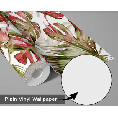 Papel Vinílico Autoadesivo Folha de Monstera Vermelha, Adesivo Decorativo para Parede, Cobertura DIY Fácil para Quarto e Sala - S4Sassy 63,5 cm (L) × 304,8 cm (C) / Vermelho - Vinil Liso