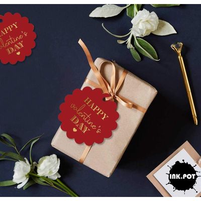 Etiquetas de Papel para Lembrancinhas 'Feliz Dia dos Namorados' com Foil - Inkdotpot 50 Etiquetas Metalizadas / Vermelho - Prata