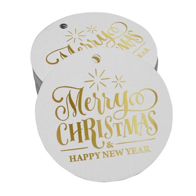 Etiquetas de Papel para Pendurar em Lembrancinhas com Texto 'Feliz Natal e Feliz Ano Novo' em Metalizado - Inkdotpot 100 Etiquetas Metalizadas / Branco - Dourado