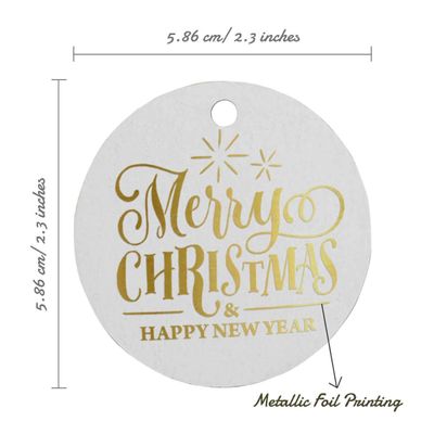 Etiquetas de Papel para Pendurar em Lembrancinhas com Texto 'Feliz Natal e Feliz Ano Novo' em Metalizado - Inkdotpot 100 Etiquetas Metalizadas / Branco - Dourado
