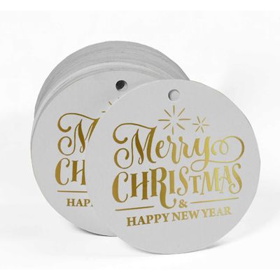Etiquetas de Papel para Pendurar em Lembrancinhas com Texto 'Feliz Natal e Feliz Ano Novo' em Metalizado - Inkdotpot 100 Etiquetas Metalizadas / Branco - Dourado
