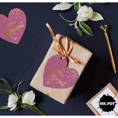 Etiqueta Pendurada de Papel Metalizado para Lembrancinha Feliz Aposentadoria - Inkdotpot 100 Etiquetas Metalizadas / Rosa - Dourado