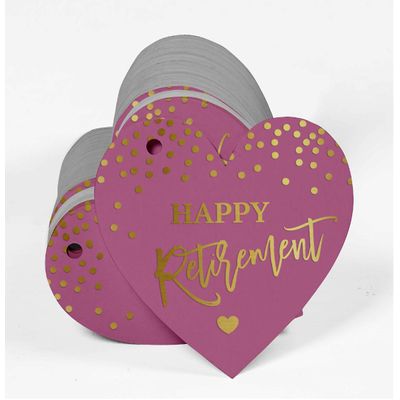 Etiqueta Pendurada de Papel Metalizado para Lembrancinha Feliz Aposentadoria - Inkdotpot 100 Etiquetas Metalizadas / Rosa - Dourado