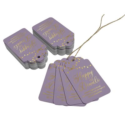 Etiquetas de Papel para Lembrancinha 'Happy Diwali' com Foil para Pendurar - Inkdotpot 100 Etiquetas Metalizadas / Roxo - Dourado