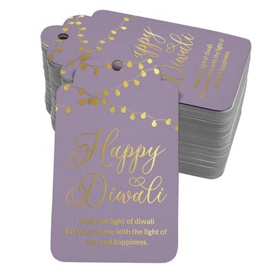 Etiquetas de Papel para Lembrancinha 'Happy Diwali' com Foil para Pendurar - Inkdotpot 100 Etiquetas Metalizadas / Roxo - Dourado