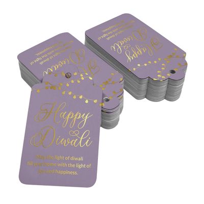 Etiquetas de Papel para Lembrancinha 'Happy Diwali' com Foil para Pendurar - Inkdotpot 100 Etiquetas Metalizadas / Roxo - Dourado