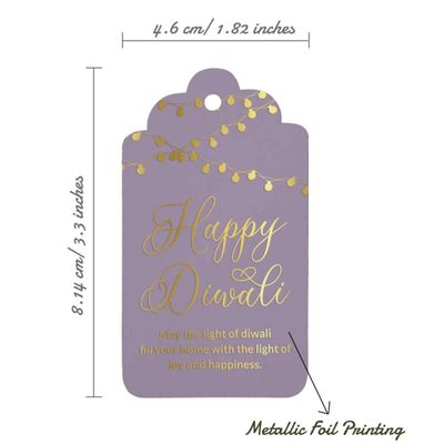 Etiquetas de Papel para Lembrancinha 'Happy Diwali' com Foil para Pendurar - Inkdotpot 100 Etiquetas Metalizadas / Roxo - Dourado