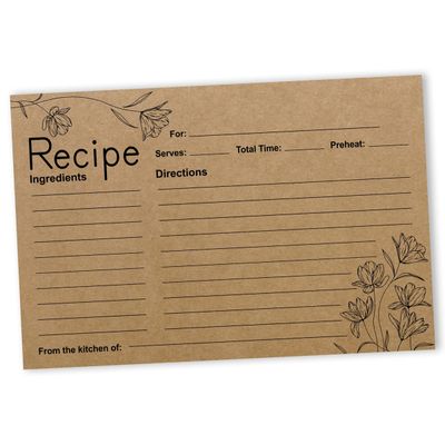 Cartões de Receita 15 x 10 cm, Frente Única, Kraft Floral para Casamento, Chá de Noiva, Chá de Bebê, Pacote com 50 - Inkdotpot 15,24 Cm × 10,16 Cm / Marrom