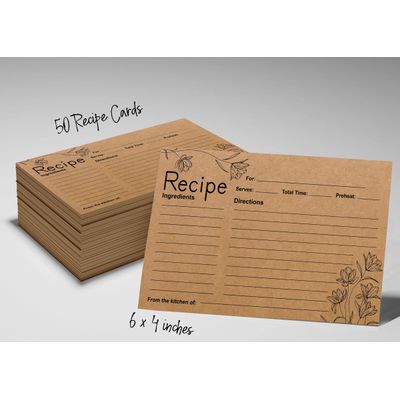 Cartões de Receita 15 x 10 cm, Frente Única, Kraft Floral para Casamento, Chá de Noiva, Chá de Bebê, Pacote com 50 - Inkdotpot 15,24 Cm × 10,16 Cm / Marrom