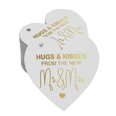 Etiqueta Para Pendurar em Papel Metalizado 'Abraços & Beijos' da Tag de Lembrancinha de Casamento - Inkdotpot 50 Etiquetas Metalizadas / Branco - Ouro Rosé