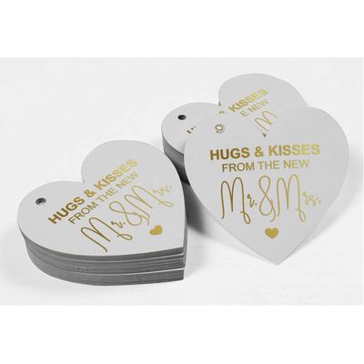 Etiqueta Para Pendurar em Papel Metalizado 'Abraços & Beijos' da Tag de Lembrancinha de Casamento - Inkdotpot 50 Etiquetas Metalizadas / Branco - Ouro Rosé