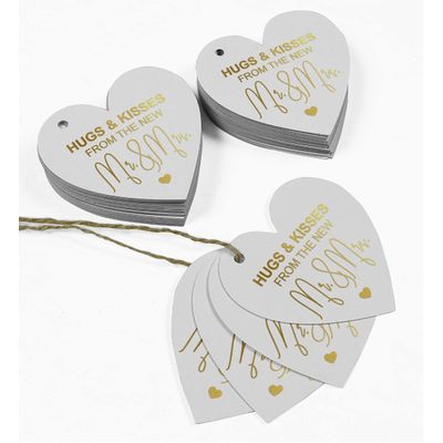 Etiqueta Para Pendurar em Papel Metalizado 'Abraços & Beijos' da Tag de Lembrancinha de Casamento - Inkdotpot 50 Etiquetas Metalizadas / Branco - Ouro Rosé