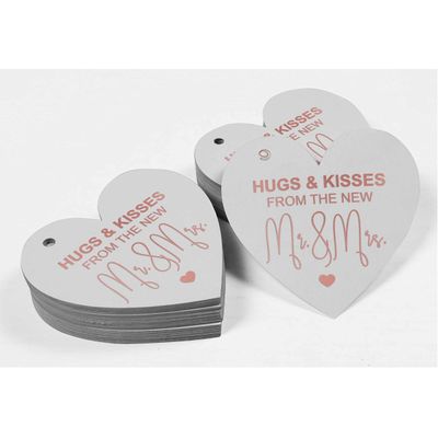 Etiqueta Para Pendurar em Papel Metalizado 'Abraços & Beijos' da Tag de Lembrancinha de Casamento - Inkdotpot 50 Etiquetas Metalizadas / Branco - Ouro Rosé
