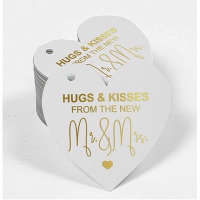 Etiqueta Para Pendurar em Papel Metalizado 'Abraços & Beijos' da Tag de Lembrancinha de Casamento - Inkdotpot 50 Etiquetas Metalizadas / Branco - Ouro Rosé
