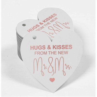 Etiqueta Para Pendurar em Papel Metalizado 'Abraços & Beijos' da Tag de Lembrancinha de Casamento - Inkdotpot 50 Etiquetas Metalizadas / Branco - Ouro Rosé