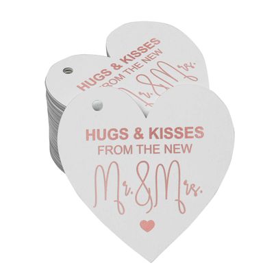 Etiqueta Para Pendurar em Papel Metalizado 'Abraços & Beijos' da Tag de Lembrancinha de Casamento - Inkdotpot 50 Etiquetas Metalizadas / Branco - Ouro Rosé