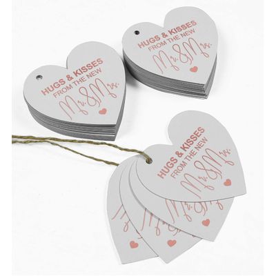 Etiqueta Para Pendurar em Papel Metalizado 'Abraços & Beijos' da Tag de Lembrancinha de Casamento - Inkdotpot 50 Etiquetas Metalizadas / Branco - Ouro Rosé