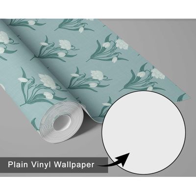 Papel de Parede Autoadesivo Verde, Estampa Floral Branca Campainha-de-Neve, Vinílico Impermeável Removível, Ideal para Locatários - S4Sassy 63,5 cm (L) × 304,8 cm (C) / Verde - Vinil Liso