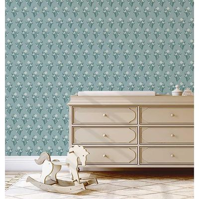 Papel de Parede Autoadesivo Verde, Estampa Floral Branca Campainha-de-Neve, Vinílico Impermeável Removível, Ideal para Locatários - S4Sassy 63,5 cm (L) × 304,8 cm (C) / Verde - Vinil Liso