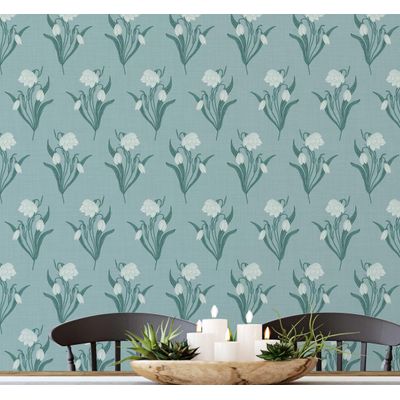 Papel de Parede Autoadesivo Verde, Estampa Floral Branca Campainha-de-Neve, Vinílico Impermeável Removível, Ideal para Locatários - S4Sassy 63,5 cm (L) × 304,8 cm (C) / Verde - Vinil Liso
