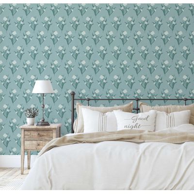 Papel de Parede Autoadesivo Verde, Estampa Floral Branca Campainha-de-Neve, Vinílico Impermeável Removível, Ideal para Locatários - S4Sassy 63,5 cm (L) × 304,8 cm (C) / Verde - Vinil Liso