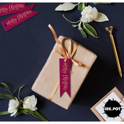 Etiquetas de Papel para Pendurar em Lembrancinhas 'Merry Christmas' com Foil - Inkdotpot 50 Etiquetas Metalizadas / Rosa - Ouro Rosé