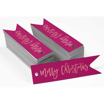 Etiquetas de Papel para Pendurar em Lembrancinhas 'Merry Christmas' com Foil - Inkdotpot 50 Etiquetas Metalizadas / Rosa - Ouro Rosé