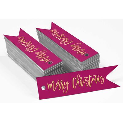 Etiquetas de Papel para Pendurar em Lembrancinhas 'Merry Christmas' com Foil - Inkdotpot 50 Etiquetas Metalizadas / Rosa - Ouro Rosé