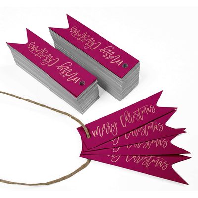 Etiquetas de Papel para Pendurar em Lembrancinhas 'Merry Christmas' com Foil - Inkdotpot 50 Etiquetas Metalizadas / Rosa - Ouro Rosé