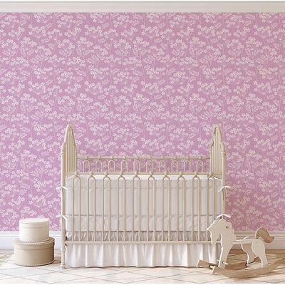 Papel de Parede Autoadesivo Vinílico Impermeável, Trepadeira com Flores Brancas, Rosa Removível, Quarto/Sala de Jantar - S4sassy 63,5 cm (L) × 914,4 cm (C) / Rosa - Vinil Liso