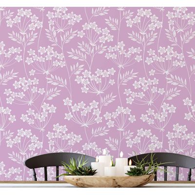 Papel de Parede Autoadesivo Vinílico Impermeável, Trepadeira com Flores Brancas, Rosa Removível, Quarto/Sala de Jantar - S4sassy 63,5 cm (L) × 914,4 cm (C) / Rosa - Vinil Liso