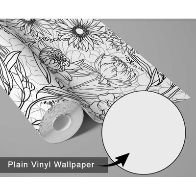 Papel de Parede Vinílico Autoadesivo, Estampa Floral Grande em Contorno, Impermeável, Preto - para Quartos, Ambientes e Armários - S4Sassy 63,5 cm (L) × 914,4 cm (C) / Preto - Vinil Texturizado