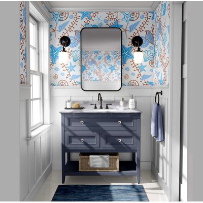 Vinil Autoadesivo Removível Azul com Estrelas-do-Mar e Conchas Divertidas para Banheiro, Lavanderia e Closet - S4Sassy 63,5 cm (L) × 914,4 cm (C) / Azul - Vinil Texturizado