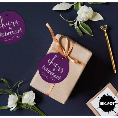 Etiquetas Pendentes de Papel Metalizado Brinde à Aposentadoria para Lembrancinhas - Inkdotpot 100 Etiquetas Metalizadas / Roxo - Prata