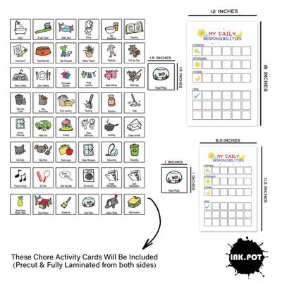 Checklist de Responsabilidades Diárias para Crianças / Lista de Tarefas / Rotina Diária / Quadro de Afazeres / Cartaz Infantil - Inkdotpot 30,48 Cm × 45,72 Cm / Branco