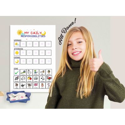 Checklist de Responsabilidades Diárias para Crianças / Lista de Tarefas / Rotina Diária / Quadro de Afazeres / Cartaz Infantil - Inkdotpot 30,48 Cm × 45,72 Cm / Branco