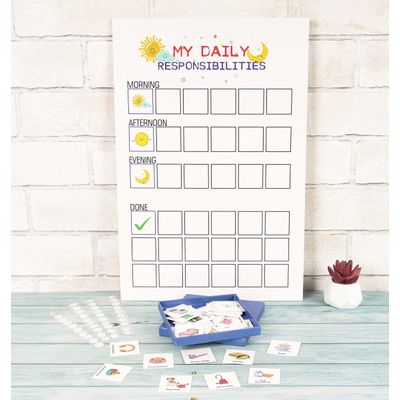 Checklist de Responsabilidades Diárias para Crianças / Lista de Tarefas / Rotina Diária / Quadro de Afazeres / Cartaz Infantil - Inkdotpot 30,48 Cm × 45,72 Cm / Branco