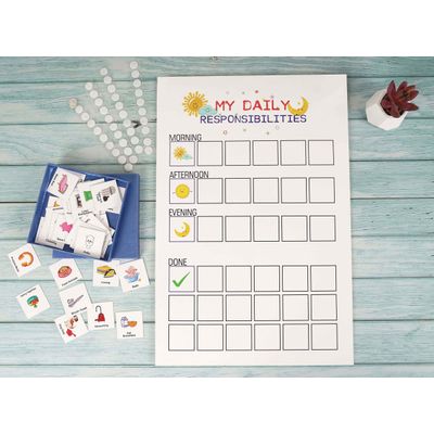 Checklist de Responsabilidades Diárias para Crianças / Lista de Tarefas / Rotina Diária / Quadro de Afazeres / Cartaz Infantil - Inkdotpot 30,48 Cm × 45,72 Cm / Branco