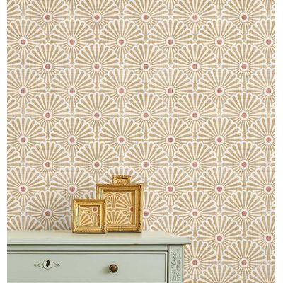 Adesivo de Parede Removível Vinílico Leque Floral Art Déco Amarelo, Mural Moderno para Quarto, Banheiro, Lavanderia, Closet - S4Sassy 63,5 cm (L) × 304,8 cm (C) / Amarelo - Vinil Liso